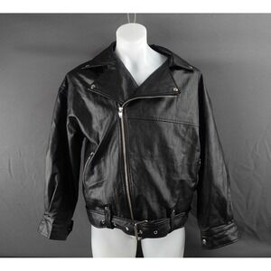 Oak and Fort Mens Moto Jacket One Size Black Faux Leather Rock Biker Punk Y2K